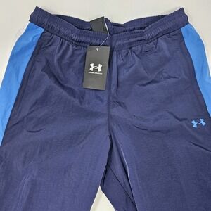 Under Armour Women's Iconic Crinkle Track Pants Navy Blue Side Stripe XS NWT